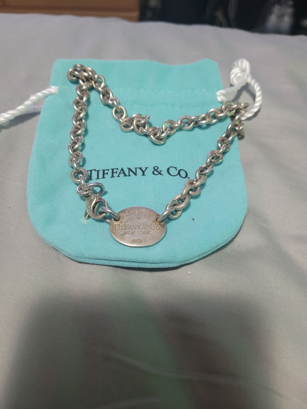 Tiffany & Co. Sterling Silver Tag Necklace with Blue Pouch